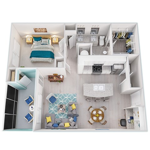 Floor plan for 1 bed, 1 bath, 921 sqft